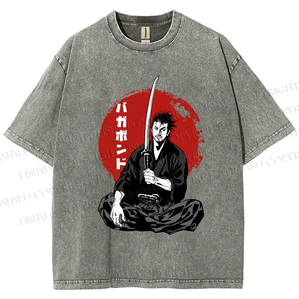Unisex Vagabond Meditating Samurai Printed Washed Tee