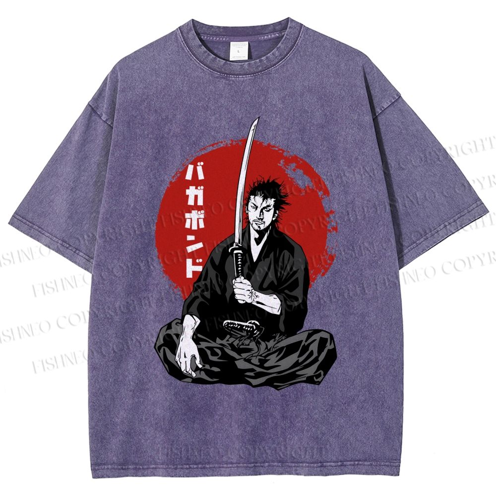 Unisex Vagabond Meditating Samurai Printed Washed Tee