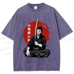 Unisex Vagabond Meditating Samurai Printed Washed Tee