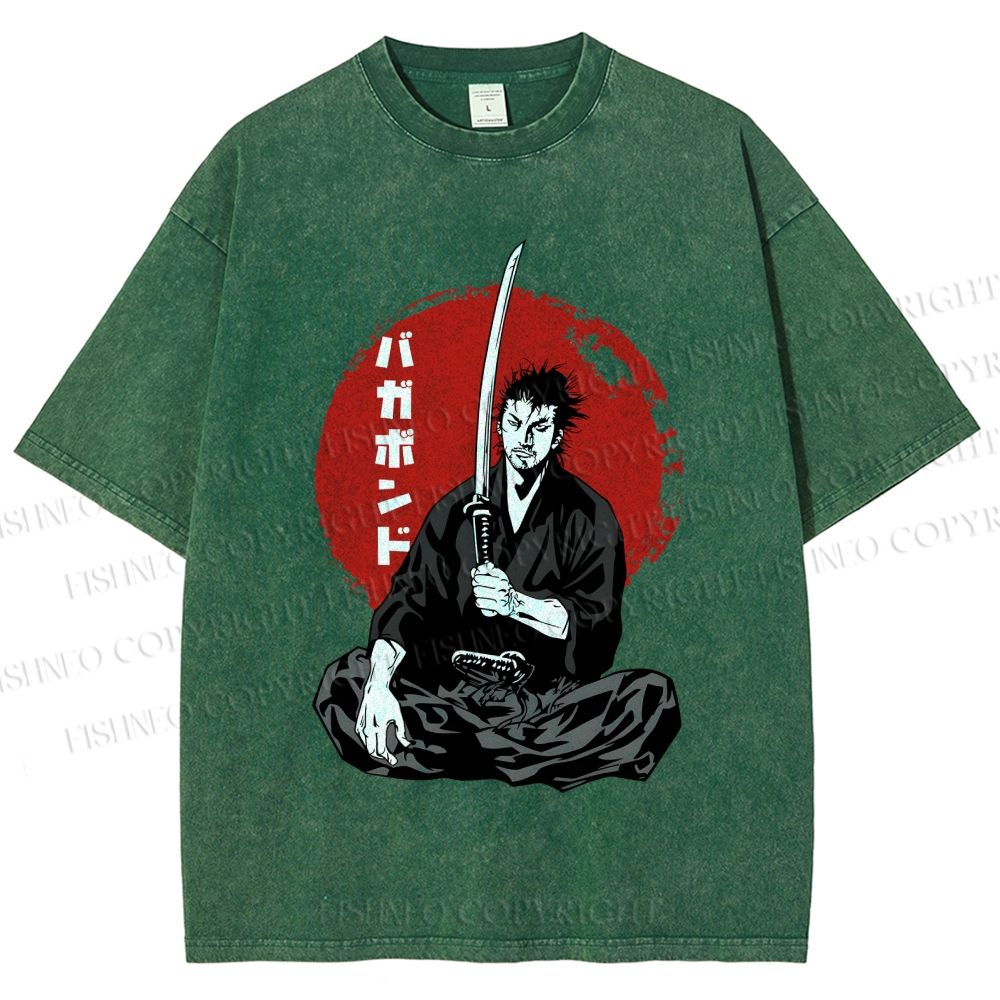 Unisex Vagabond Meditating Samurai Printed Washed Tee