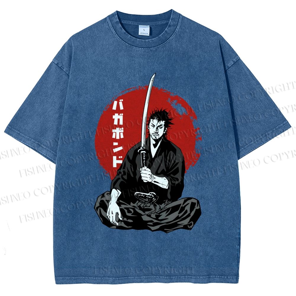 Unisex Vagabond Meditating Samurai Printed Washed Tee