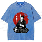 Unisex Vagabond Meditating Samurai Printed Washed Tee
