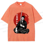 Unisex Vagabond Meditating Samurai Printed Washed Tee