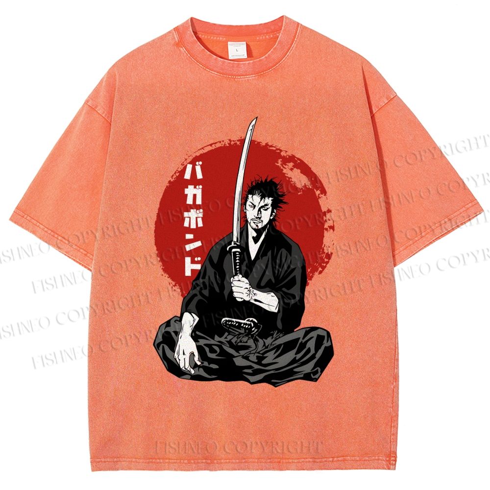 Unisex Vagabond Meditating Samurai Printed Washed Tee