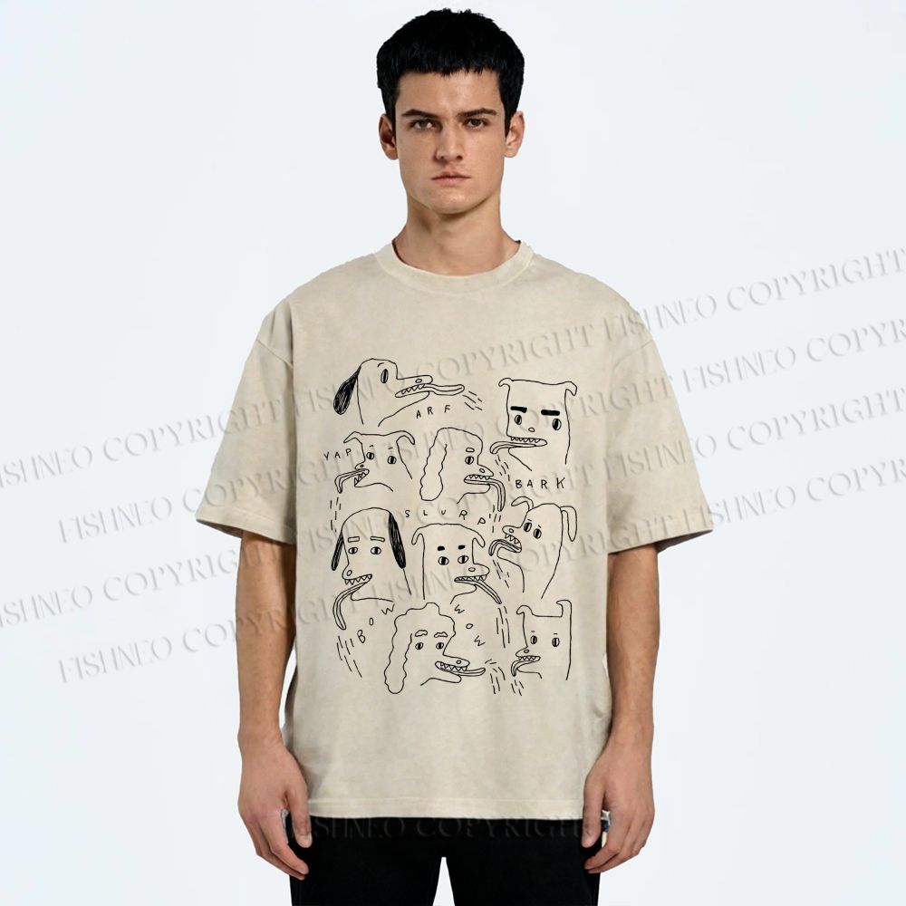 Unisex Types of Dogs Printed Washed Tee