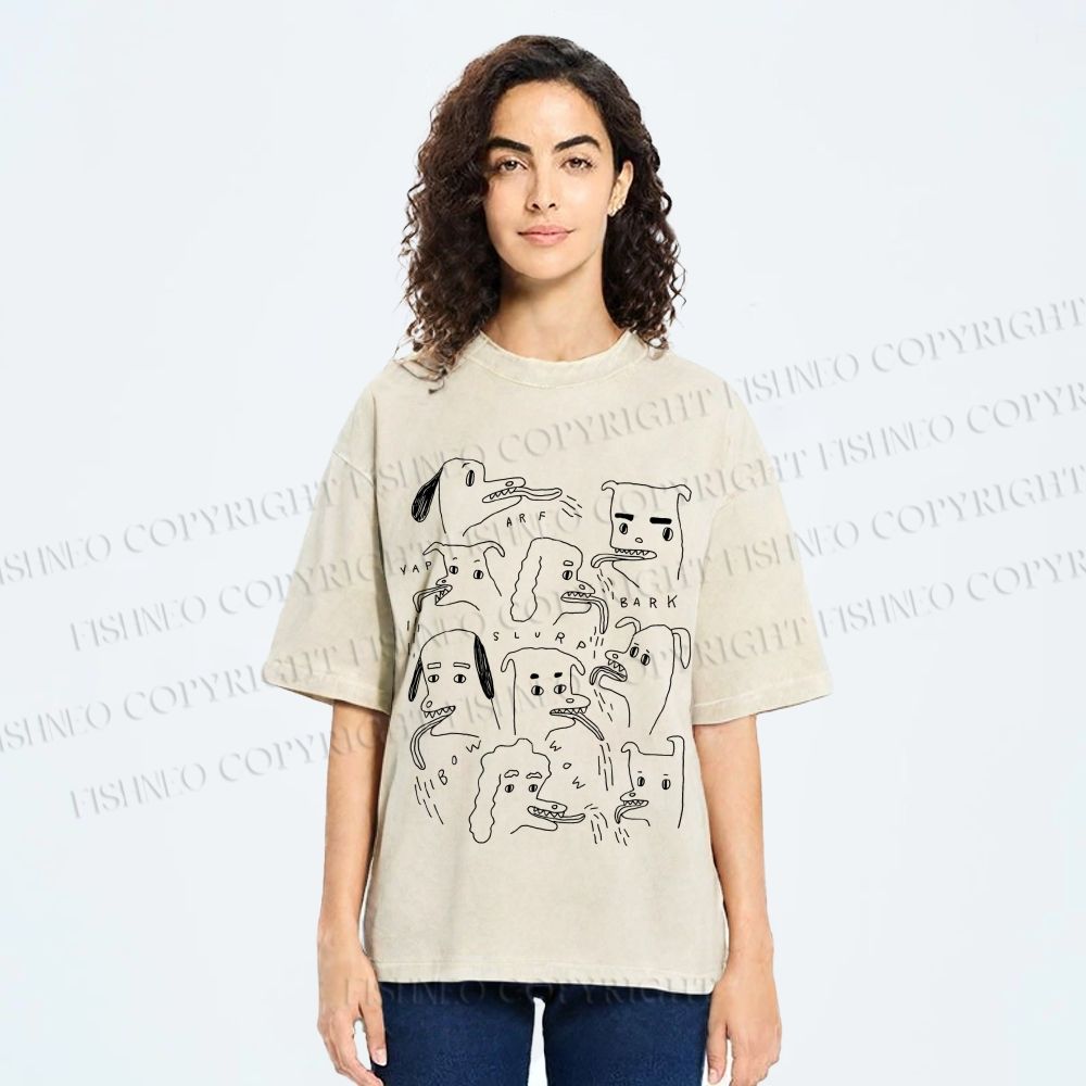 Unisex Types of Dogs Printed Washed Tee