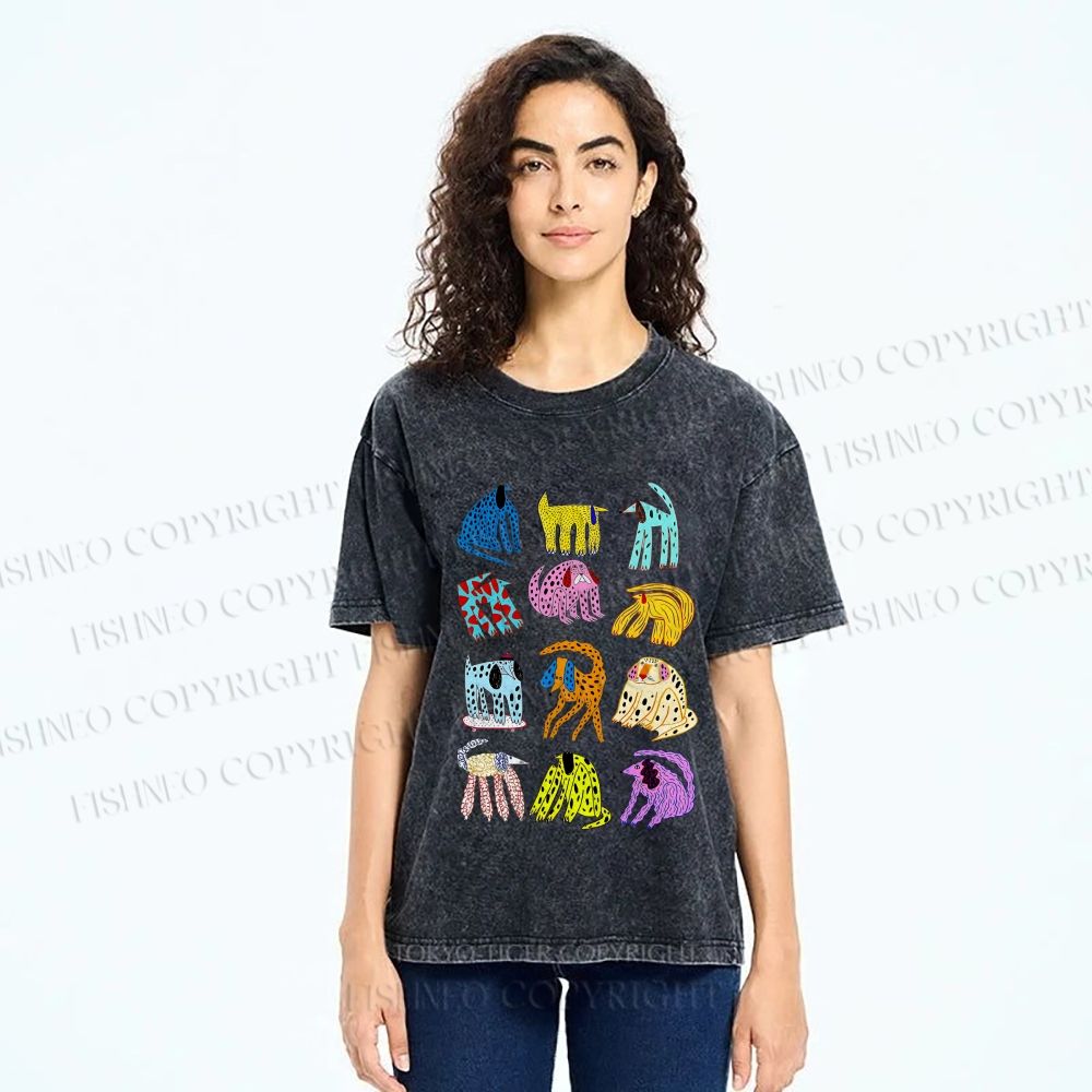 Unisex Dogs with Dots Printed Washed Tee