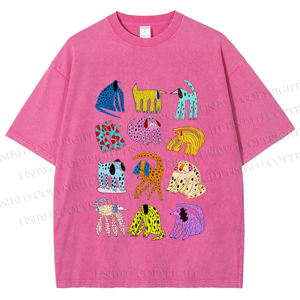 Unisex Dogs with Dots Printed Washed Tee