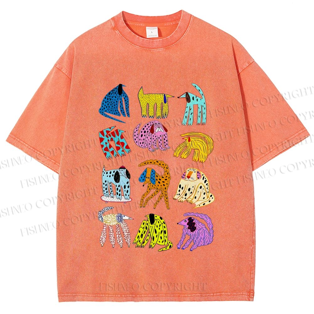 Unisex Dogs with Dots Printed Washed Tee