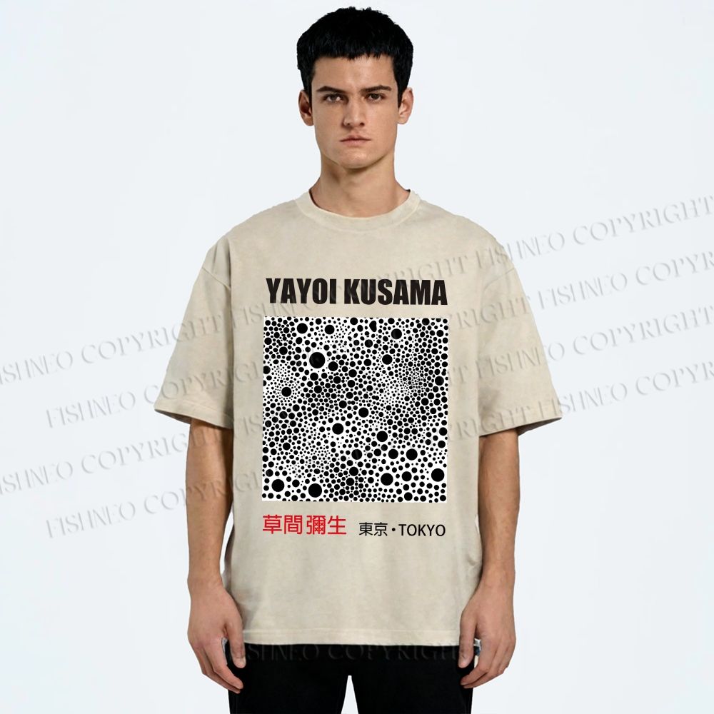 Unisex Yayoi Kusama Polka Dots Printed Washed Tee