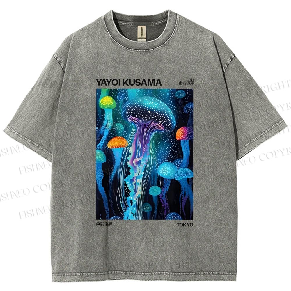 Unisex Yayoi Kusama Colorful Art Jellyfish Printed Washed Tee