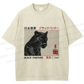Unisex Japanese Art Black Panther Printed Washed Tee