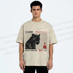Unisex Japanese Art Black Panther Printed Washed Tee