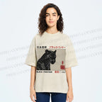 Unisex Japanese Art Black Panther Printed Washed Tee