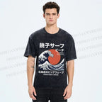 Unisex Hokkaido Great Wave Printed Washed Tee