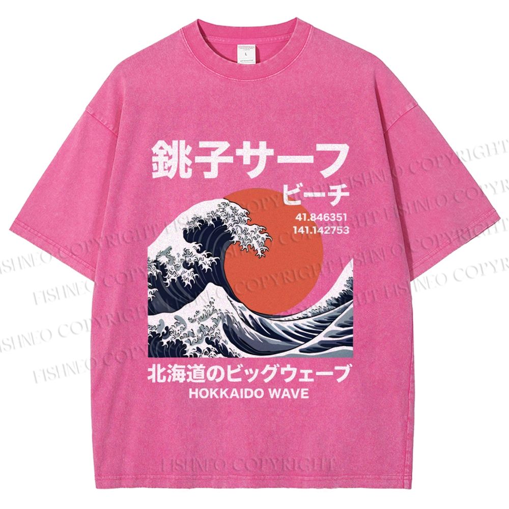 Unisex Hokkaido Great Wave Printed Washed Tee