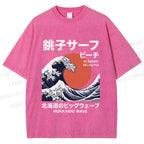 Unisex Hokkaido Great Wave Printed Washed Tee