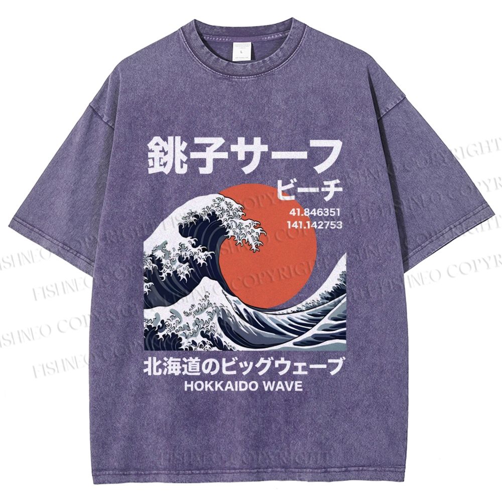 Unisex Hokkaido Great Wave Printed Washed Tee