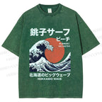 Unisex Hokkaido Great Wave Printed Washed Tee