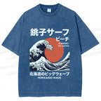 Unisex Hokkaido Great Wave Printed Washed Tee