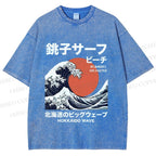 Unisex Hokkaido Great Wave Printed Washed Tee