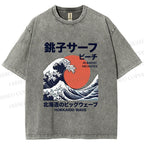 Unisex Hokkaido Great Wave Printed Washed Tee