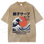 Unisex Hokkaido Great Wave Printed Washed Tee