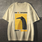 Unisex Classic Cotton Half-Split Dot Bird Printed T-shirt