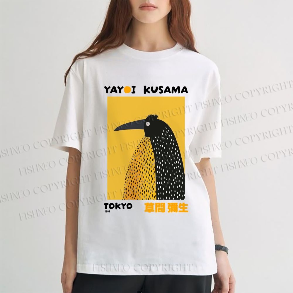 Unisex Classic Cotton Half-Split Dot Bird Printed T-shirt
