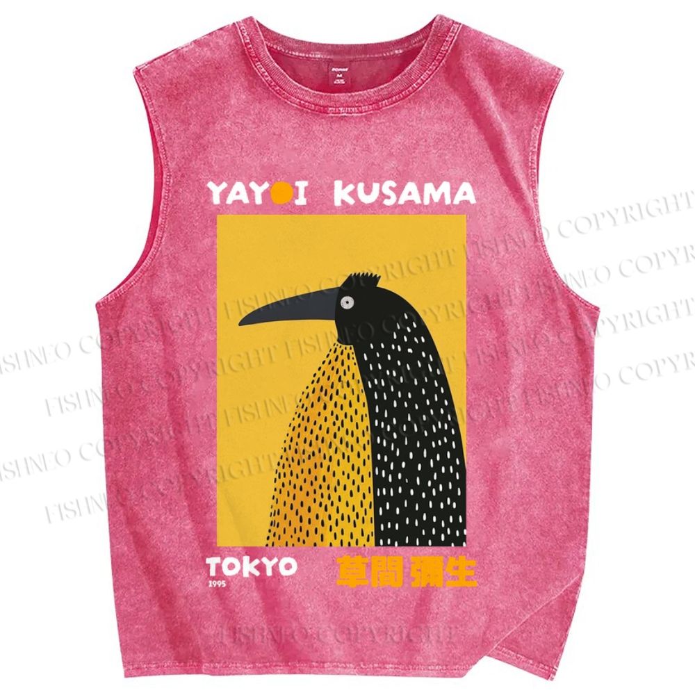 Unisex Half-Split Dot Bird Printed Washed Tank Top