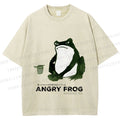 Unisex Japanese Angry Frog Printed Washed Tee