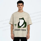 Unisex Japanese Angry Frog Printed Washed Tee