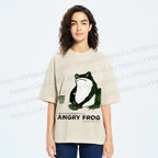 Unisex Japanese Angry Frog Printed Washed Tee