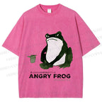 Unisex Japanese Angry Frog Printed Washed Tee