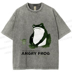 Unisex Japanese Angry Frog Printed Washed Tee