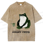 Unisex Japanese Angry Frog Printed Washed Tee