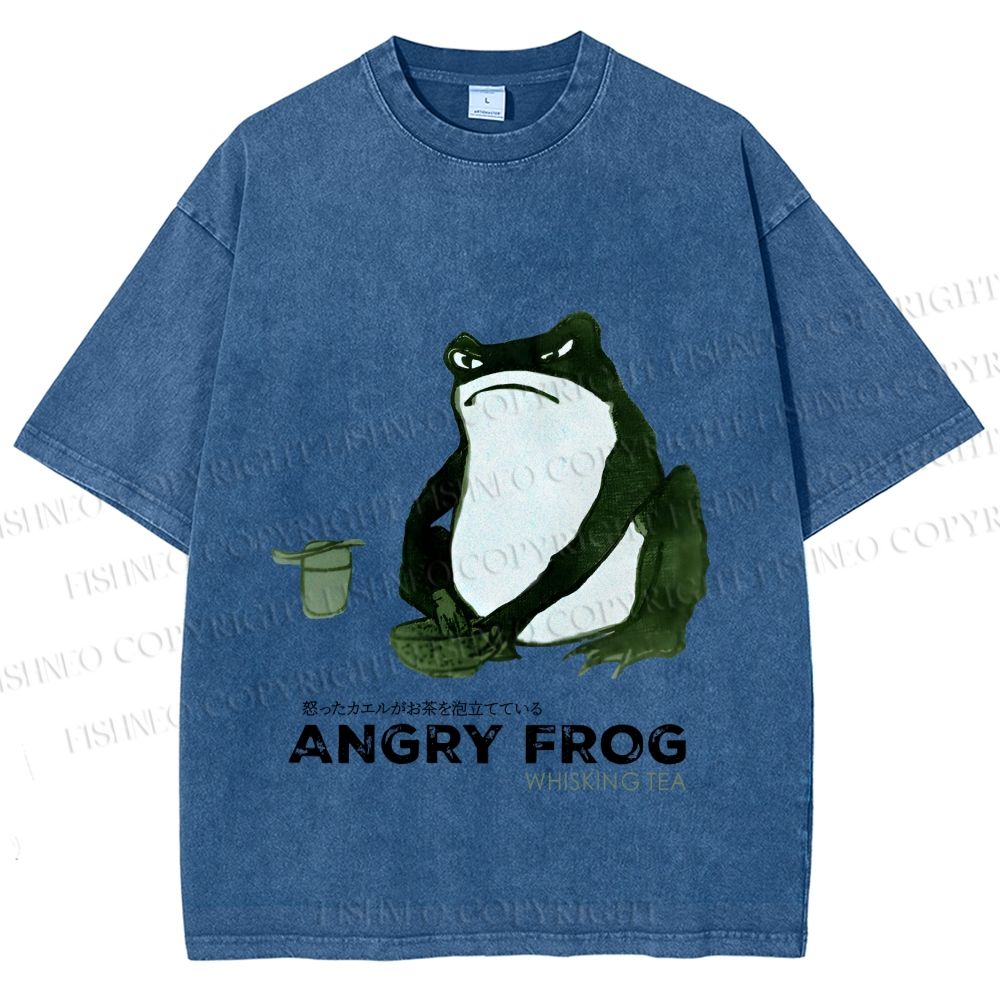 Unisex Japanese Angry Frog Printed Washed Tee