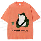 Unisex Japanese Angry Frog Printed Washed Tee