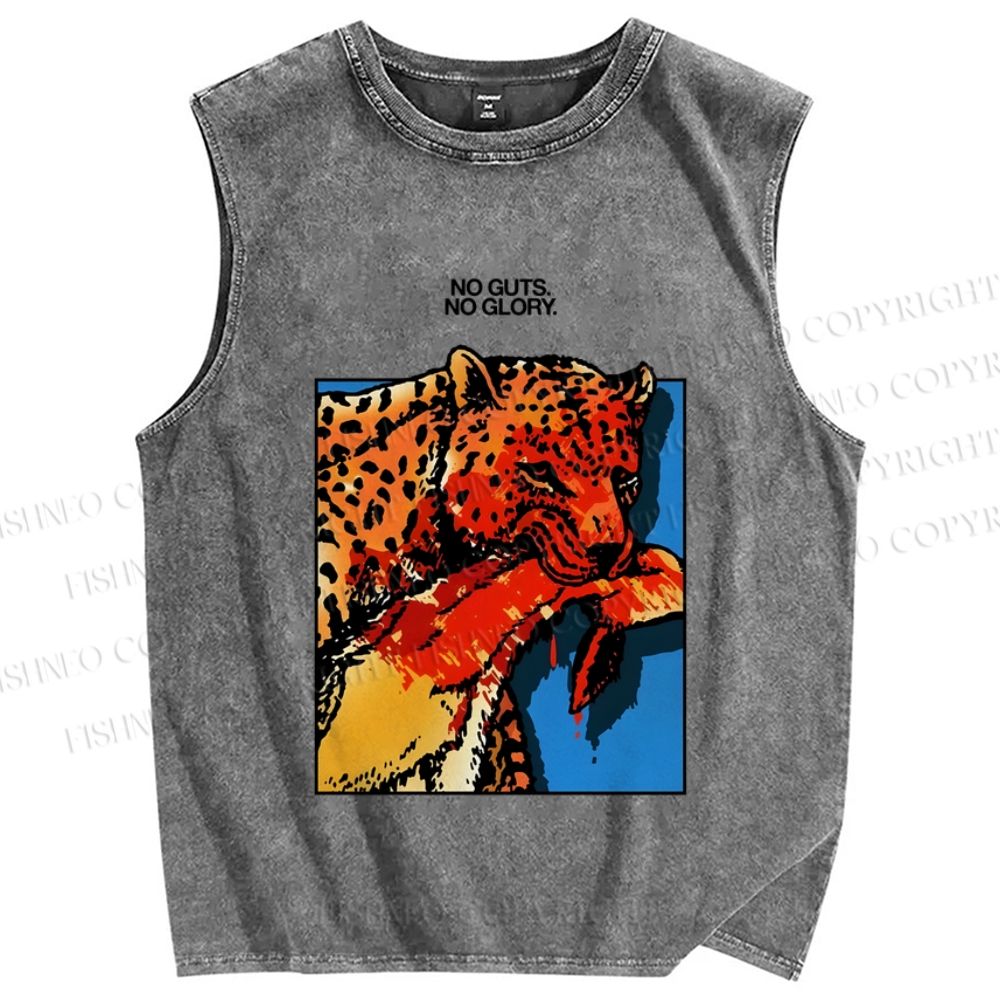Unisex No Guts No Glory Tiger Printed Washed Tank Top