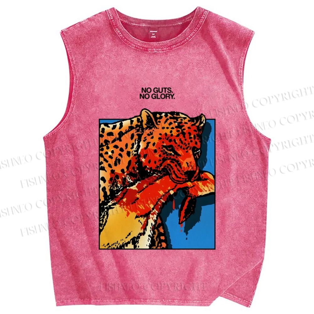 Unisex No Guts No Glory Tiger Printed Washed Tank Top