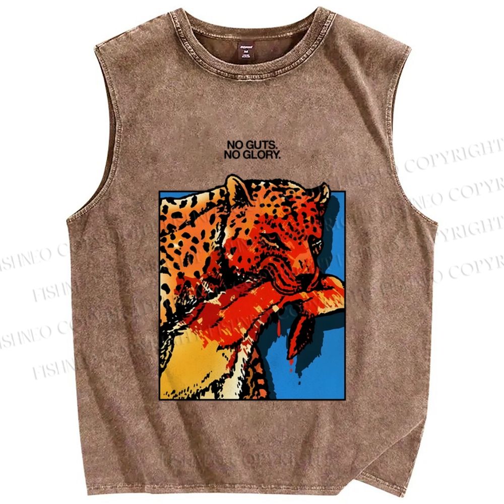 Unisex No Guts No Glory Tiger Printed Washed Tank Top