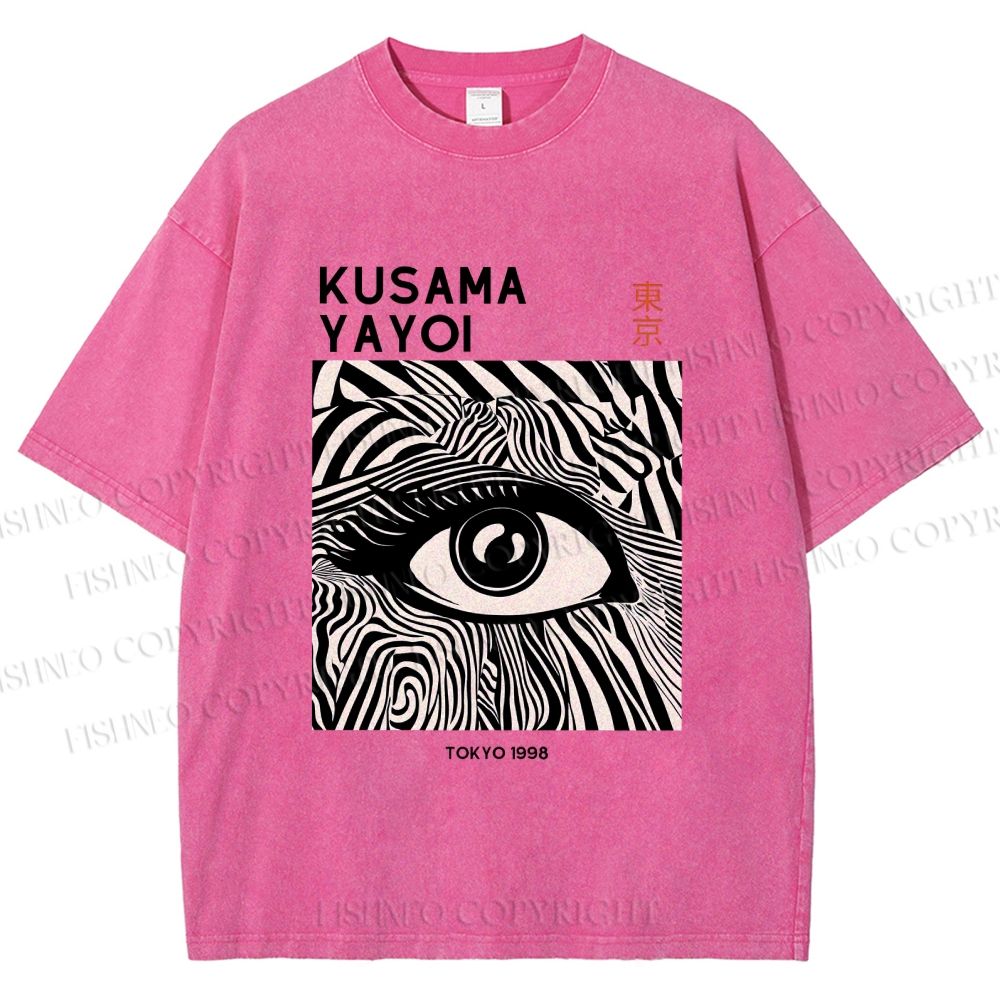 Unisex Yayoi Kusama Art Geometric Eyes Printed Washed Tee