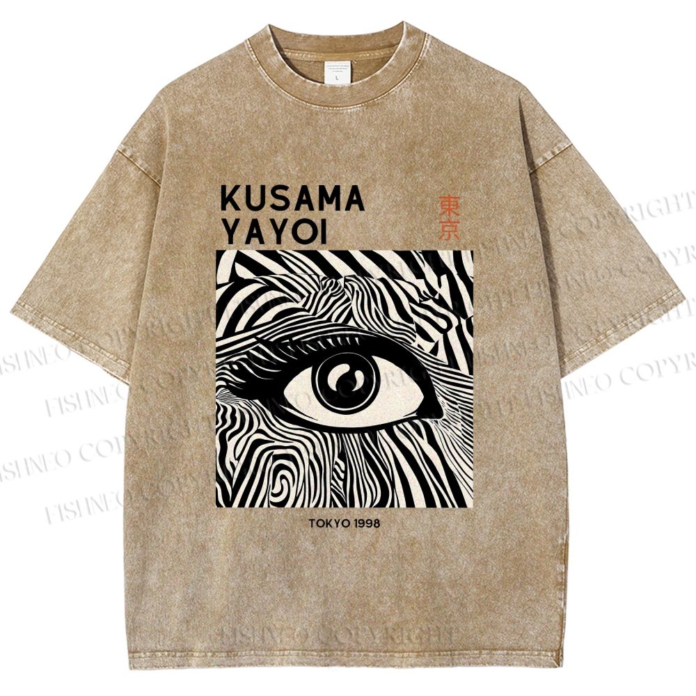 Unisex Yayoi Kusama Art Geometric Eyes Printed Washed Tee