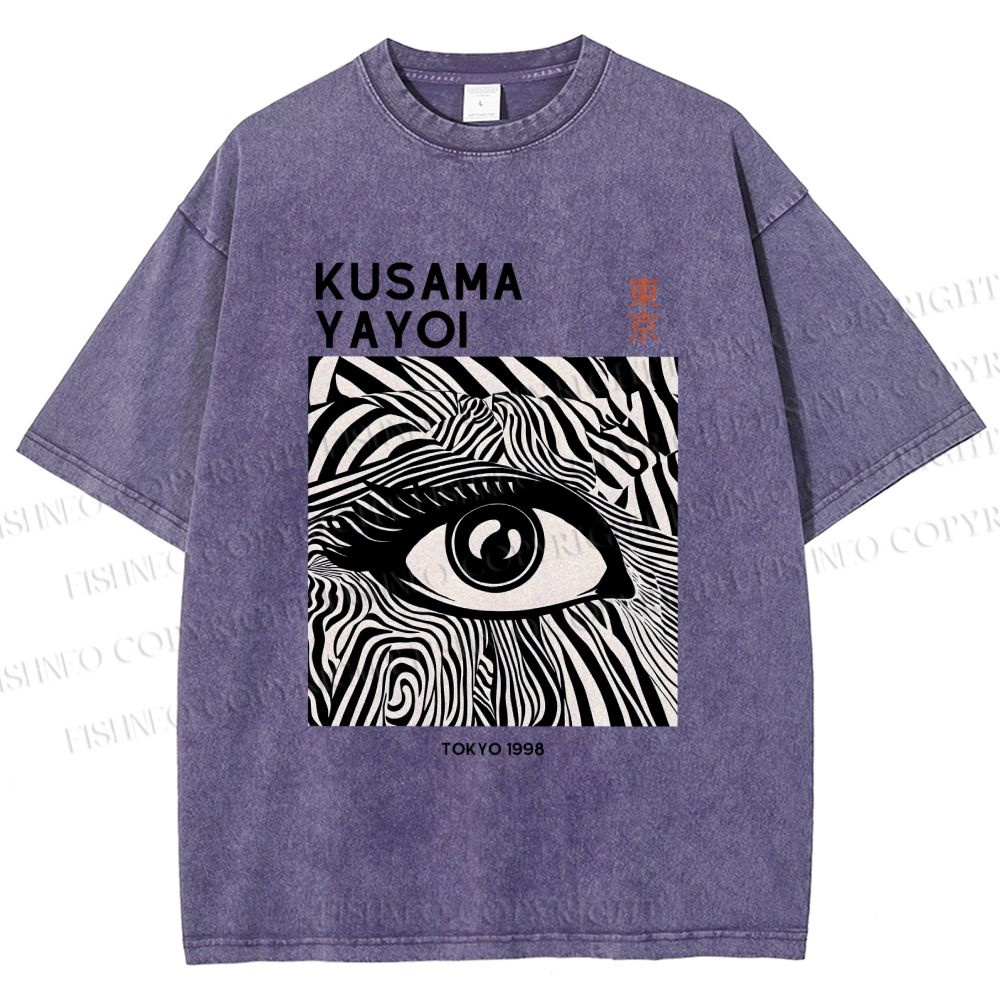 Unisex Yayoi Kusama Art Geometric Eyes Printed Washed Tee