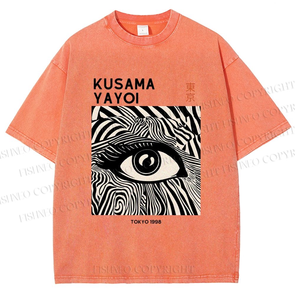 Unisex Yayoi Kusama Art Geometric Eyes Printed Washed Tee