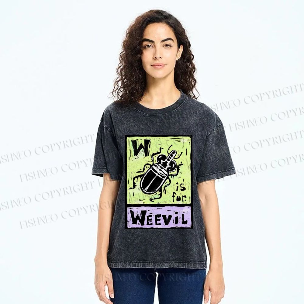 Unisex WEEVIL W is for Weevil Beetle  Printed Washed Tee