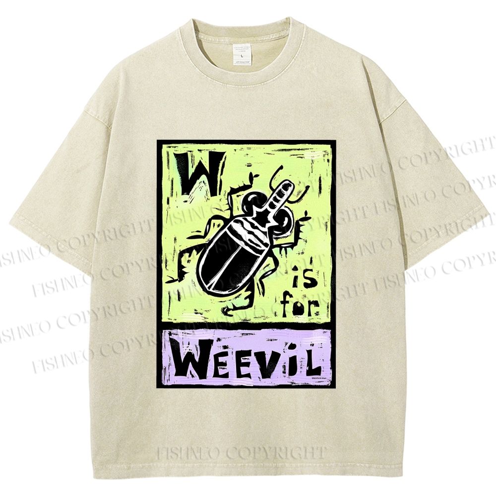 Unisex WEEVIL W is for Weevil Beetle  Printed Washed Tee