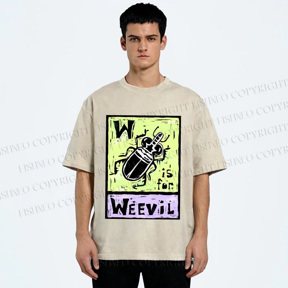 Unisex WEEVIL W is for Weevil Beetle  Printed Washed Tee