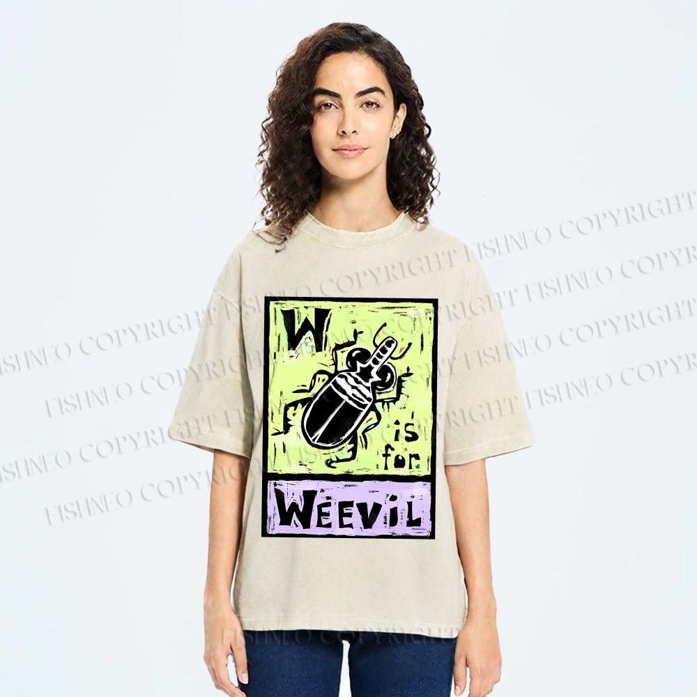 Unisex WEEVIL W is for Weevil Beetle  Printed Washed Tee