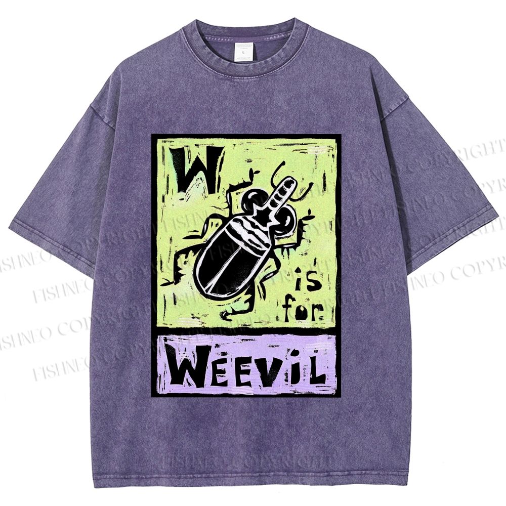 Unisex WEEVIL W is for Weevil Beetle  Printed Washed Tee